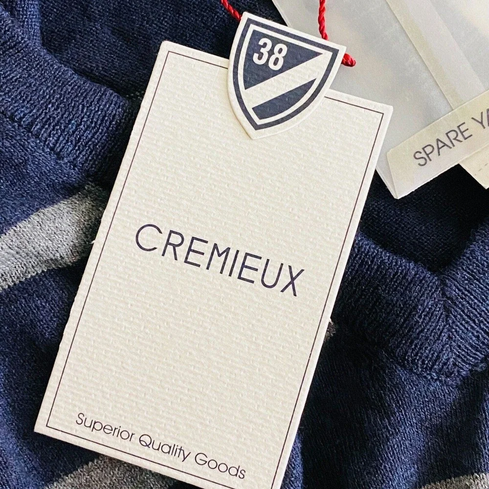 Mens XL Cremieux Classics Sweater V-Neck Knit Blue Gray Stripe Cotton Silk Blend